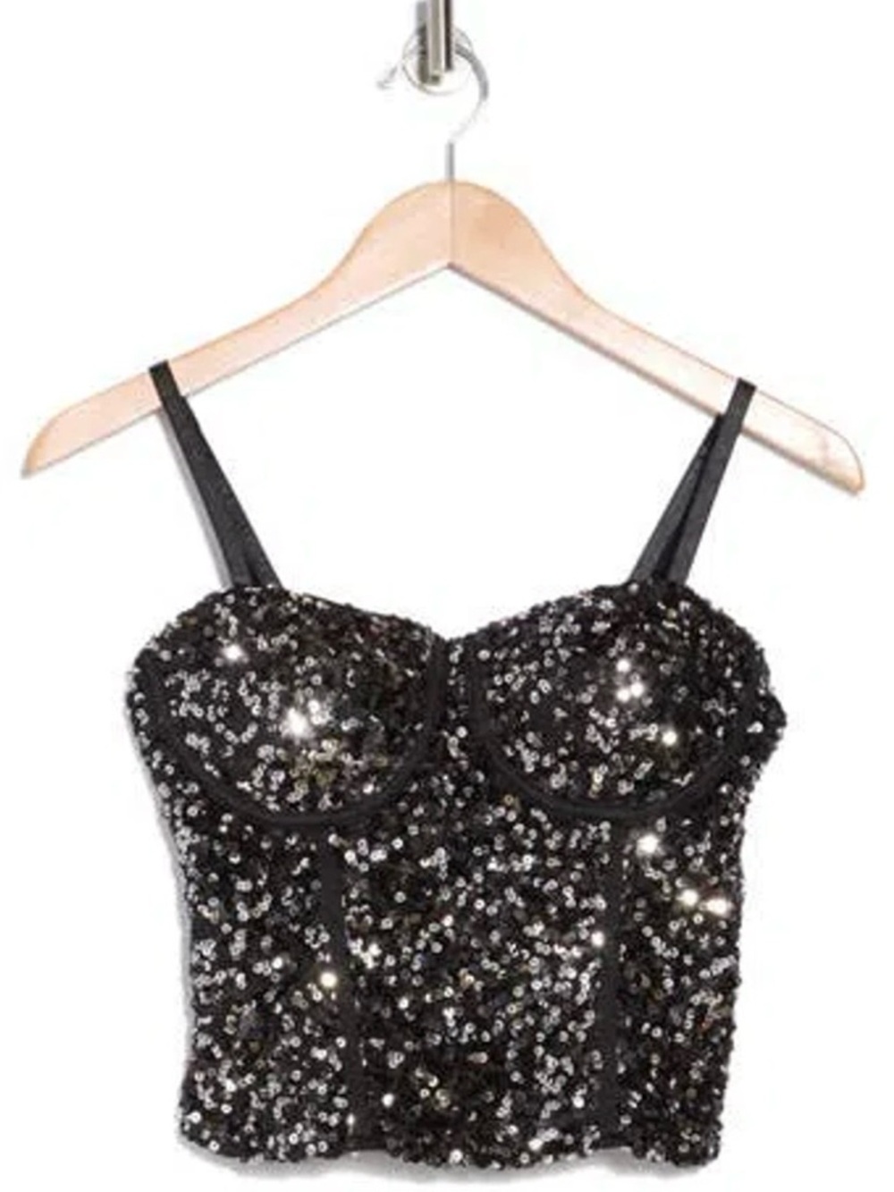 Time and Tru Black Sequin Crop Tank Top